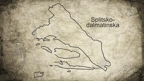 Split-Dalmatia County map drawn on a cartography background sheet of paper Video stock 329221457