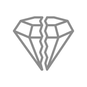 Split diamond line icon. Broken value, conflict, loss symbol. Vector Stock Illustration