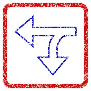 Split Direction Left Down Grunge Framed Icon Stock Illustration