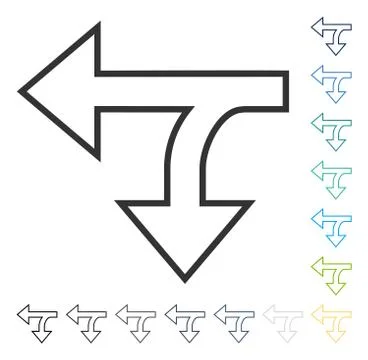 Split Direction Left Down Vector Icon Stock Illustration