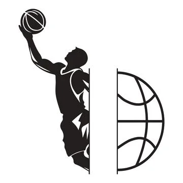 A split graphic displays a basketball player jumping to score on the left and Ilustración de archivo