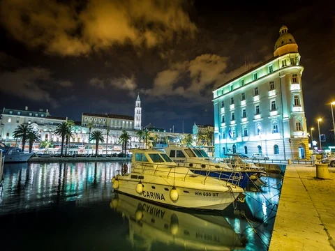 Split Harbor at night Stock-Footage 69821216