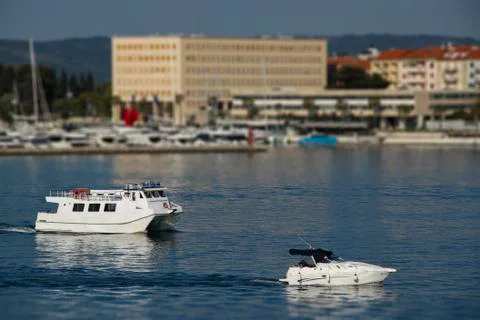 Split harbor tilt shift Stock Photos