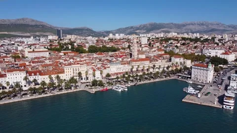 Split harbour and old town Croatia aerial view Stock Footage 235897628