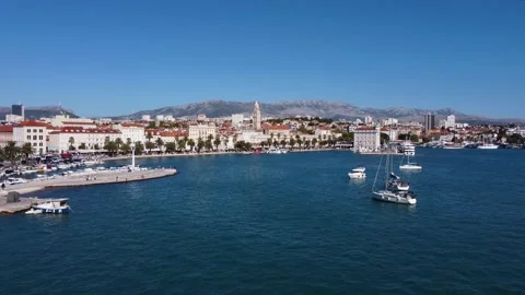 Split harbour and old town Croatia aerial view Stock Footage 235897642