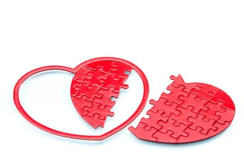 Split heart-shaped puzzle,  relation broken 스톡 일러스트