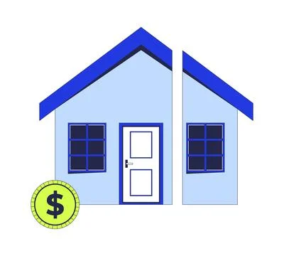 Split house with dollar coin 2D cartoon object Ilustración de archivo