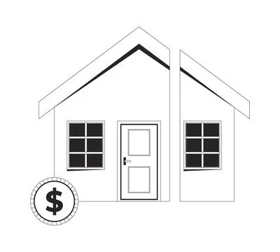 Split house dollar coin 2D line object Ilustración de archivo