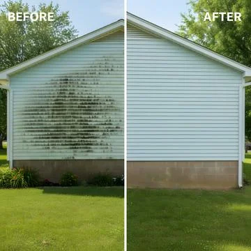 Split image: dirty siding before vs clean siding after washing with pressur.. Stock Photos