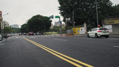 Split-Lane Drive with Local Shops Asia(Taipei City, Taiwan)(2025.03.30) Stock Footage 305474616
