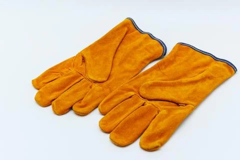 Split leather gloves designed for welding and grilling activities Stock Photos