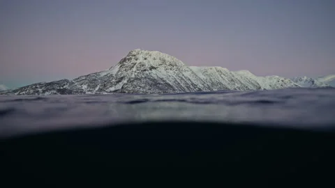 Split Level Arctic Fjord Beneath Pastel Twilight Sky Stock Footage 335946111