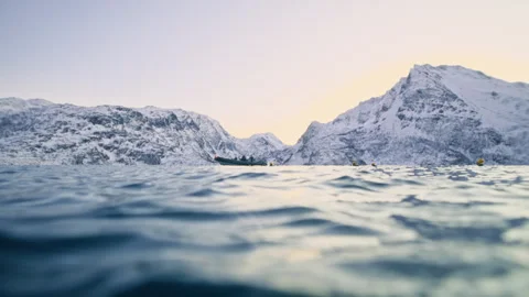 Split Level Arctic Fjord With Snowy Norway Mountains Stock Footage 335943246