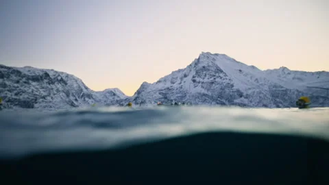 Split Level Arctic Ocean With Norway Mountains at Sunset Video stock 341433826