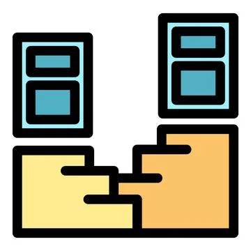 Split level house floor plan showing stairs and windows Ilustración de archivo