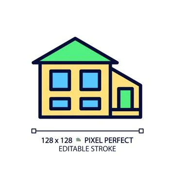 Split-level house pixel perfect RGB color icon Stock Illustration