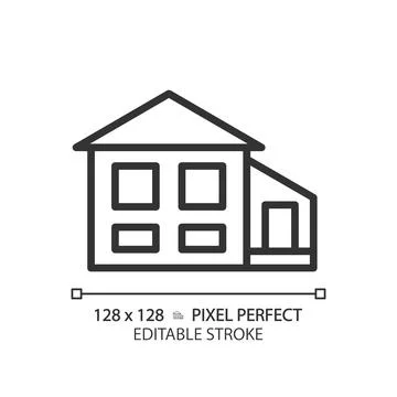 Split-level house pixel perfect linear icon Stock Illustration
