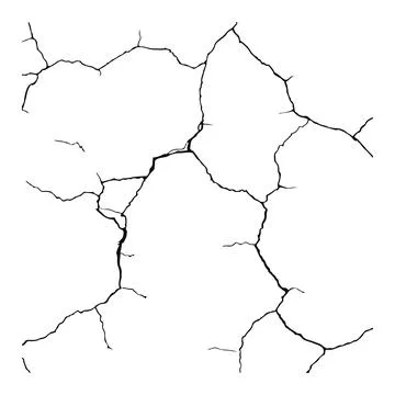 Split lines in the concrete or large fissures in the wall on a white background. Stock Illustration