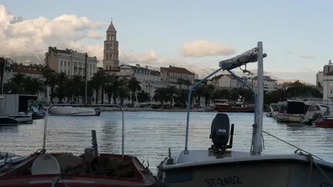 Split Marina with Boats Moored at Early Evening, Destination in Croatia, Slow 스톡 동영상 204006384