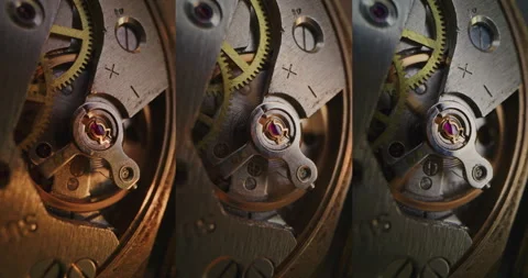 Split Multi Screen Collage of Intricate Watch Mechanism with Moving Gears and Stock Footage 317839465
