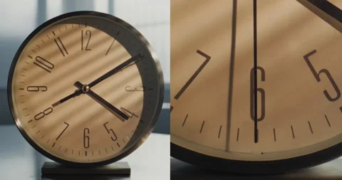Split Multi Screen Collage of Minimalist Wall Clock with Dial and Running Hour Stock Footage 317838662