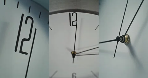 Split Multi Screen Collage of Minimalist Round Clock and Close Up with Moving Stock Footage 317839200