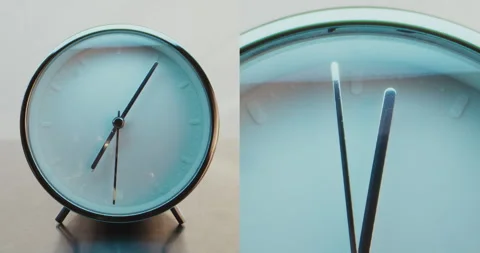 Split Multi Screen Collage of Minimalist Round Clock and Close Up with Moving Stock Footage 317839947