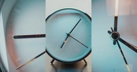 Split Multi Screen Collage of Minimalist Round Clock and Close Up with Moving Stock Footage 317840157