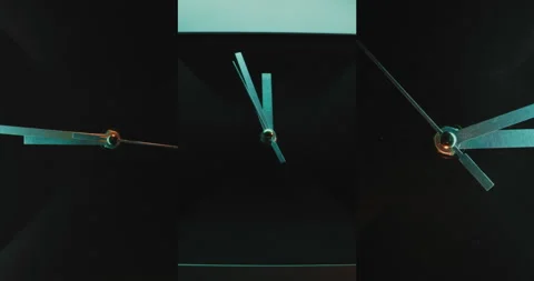 Split Multi Screen Collage of Wall Clocks with Futuristic Design with Moving Stock Footage 317840427