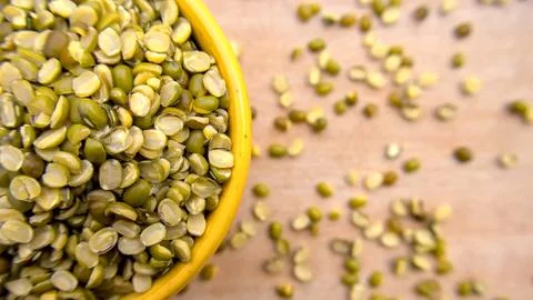 Split Mung Beans (Green Gram) in a Bowl Close-Up Top View Flat Lay Stock Photos
