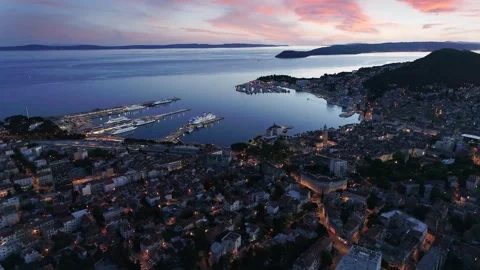 Split at night aerial Stock Footage 244302487