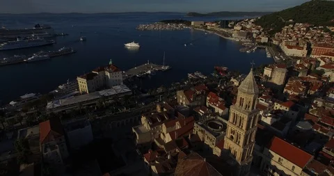 Split Old Town with Bay and Church Stock Footage 118321557