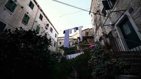 Split Old Town, Croatia. Laundry line between homes. Travel destination Europe Stock Footage 126556062
