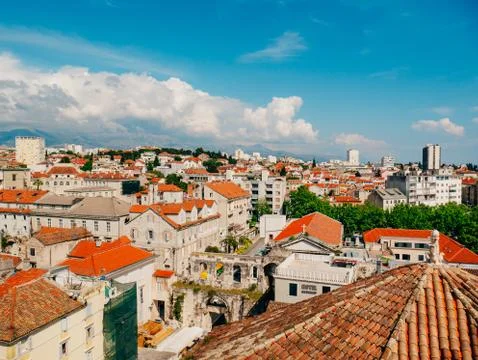 Split, old town, Croatia. View from the tower-bell tower to the 스톡 사진
