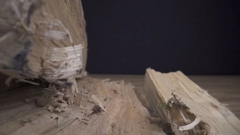 Split open wood blocks in slowmotion Stock Footage 124015846
