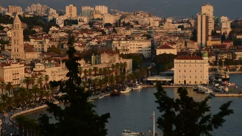 Split panorama from the viewpoint early in the evening Stock Footage 92559639