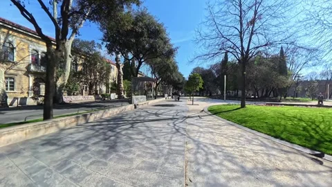 Split Park Đardin Walk with Tree Shadows in Insta360 View, Croatia Stock Footage 332121941