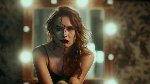 Split personality and internal struggle of young adult woman, female portrait 스톡 동영상 295197758