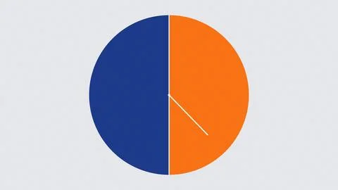 Split pie chart with blue and orange halves on white background Stock Illustration