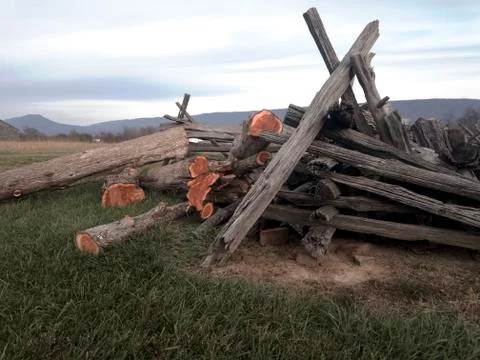 Split rail fence in field Stock Photos