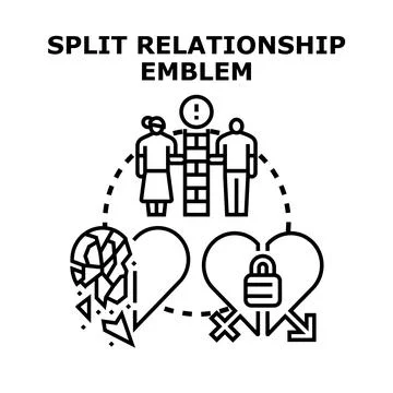 Split relationship concept with broken hearts and divorce Stock Illustration