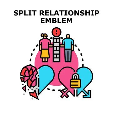 Split relationship concept with broken hearts and divorce Stock Illustration