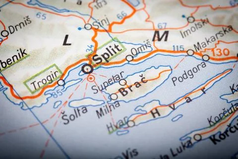 Split on a road map Stock Photos