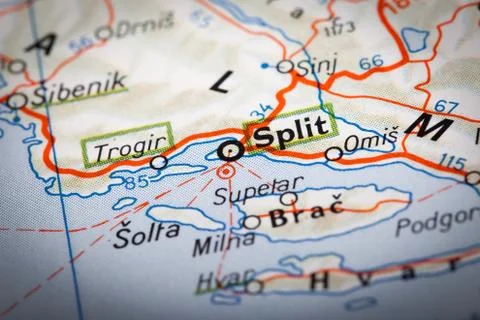 Split on a road map Stock Photos