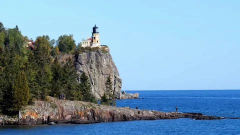 Split Rock Light House and Lake Superior in Minnesota Stock Footage 169042747