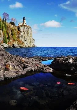 Split Rock Lighthouse on the Minnesota north shore of Lake Superior Stock Photos