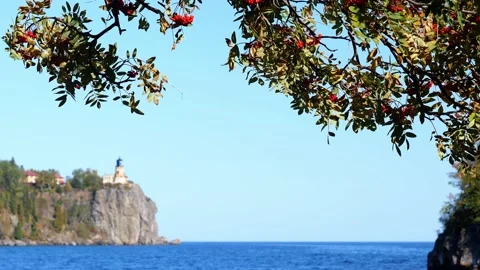Split Rock Ligthhouse and Lake Superior in Minnesota with focus shift. Stock Footage 168102676