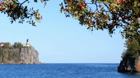 Split Rock Ligthhouse and Lake Superior in Minnesota with focus shift. Stock Footage 168724683