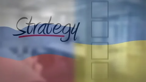 Split Russia or Ukraine flags script starting Strategy yellow glove hand Vídeo Stock 329812661