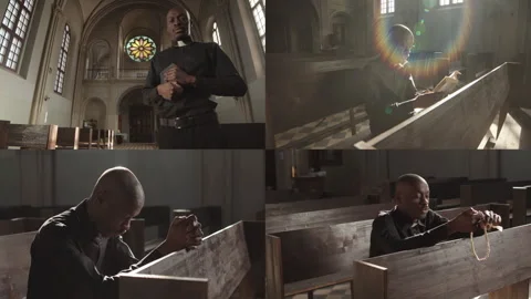 Split Screen of African American Priest in Lutheran Church Stock Footage 285123200